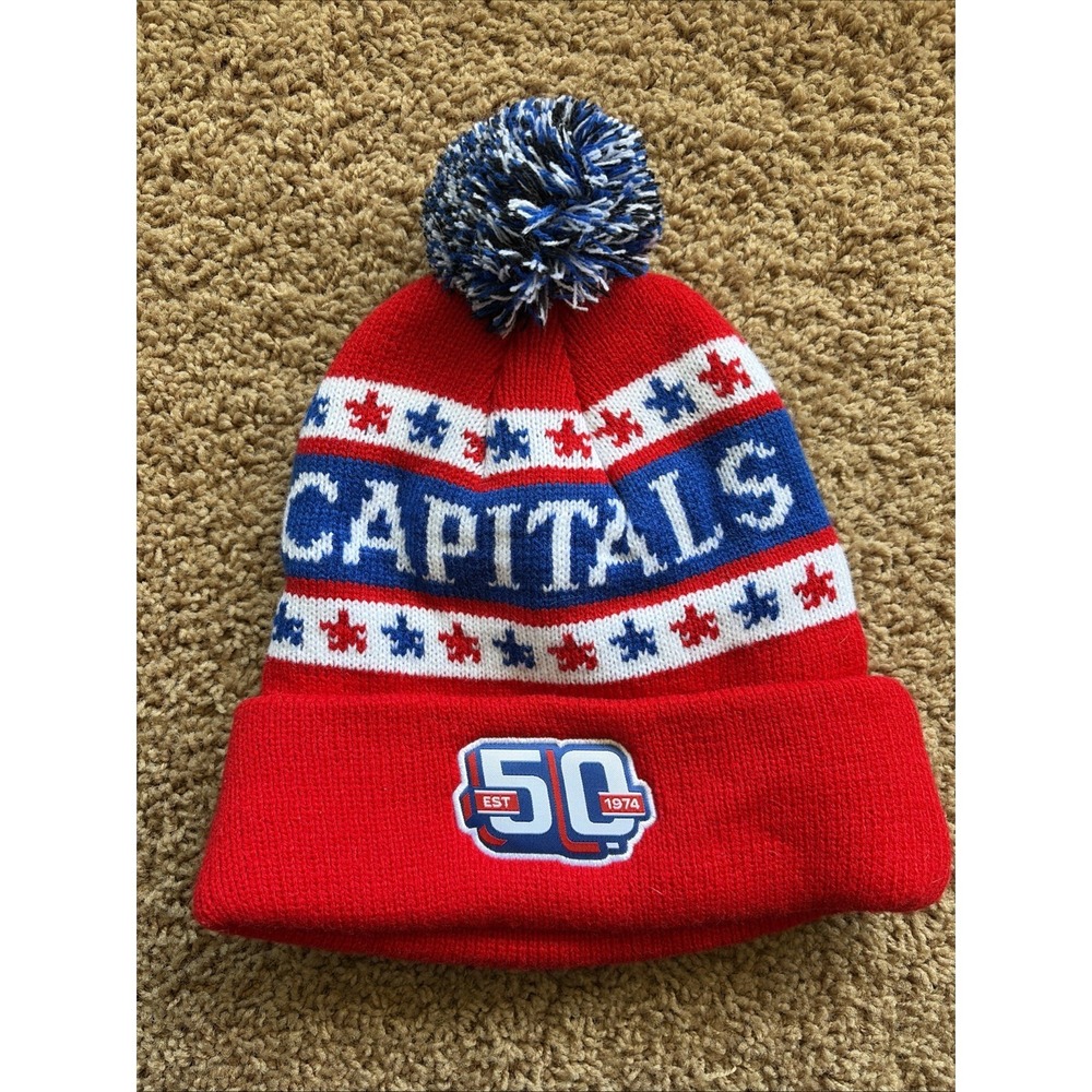 Washington Capitals 50th Anniversary Knit Pom Beanie‎ Hat Cap Unisex Outerwear